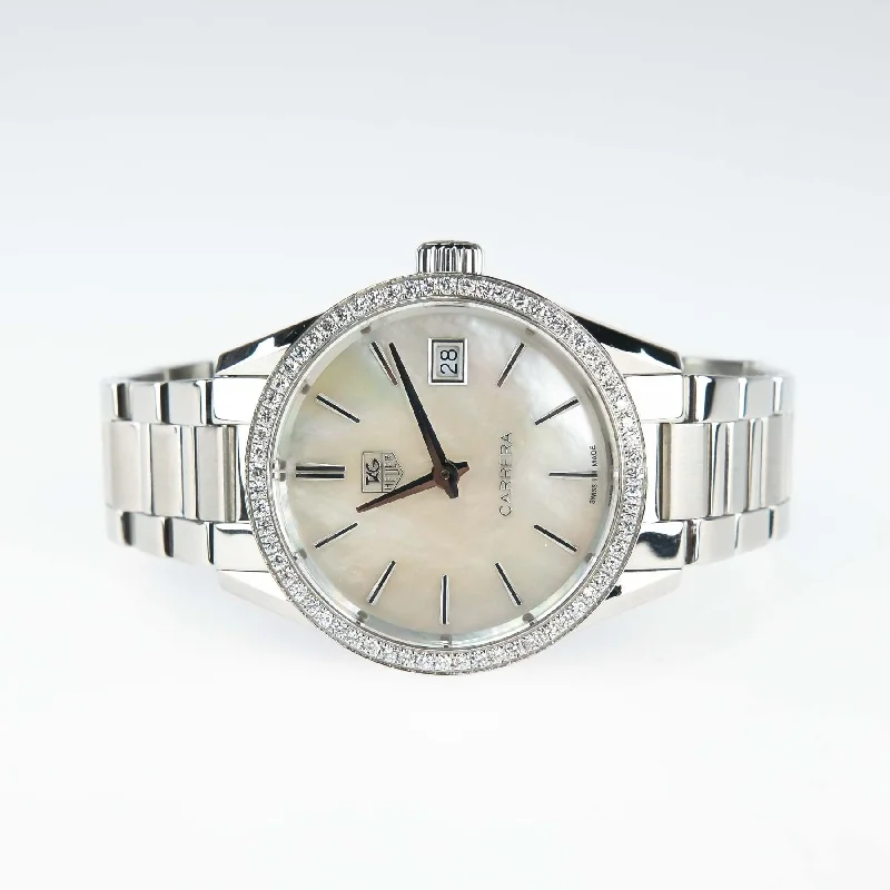 Watches With Heart Shaped Designs-TAG Heuer Carrera Diamond Bezel Stainless Steel Ladies Watch