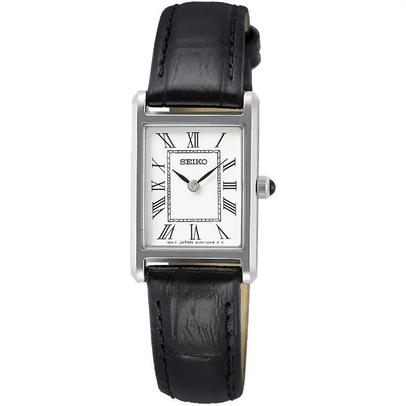 Watches For High Fashion-Seiko Women's Watch - Essentials Silver Tone Case Black Leather Strap | SWR053P1