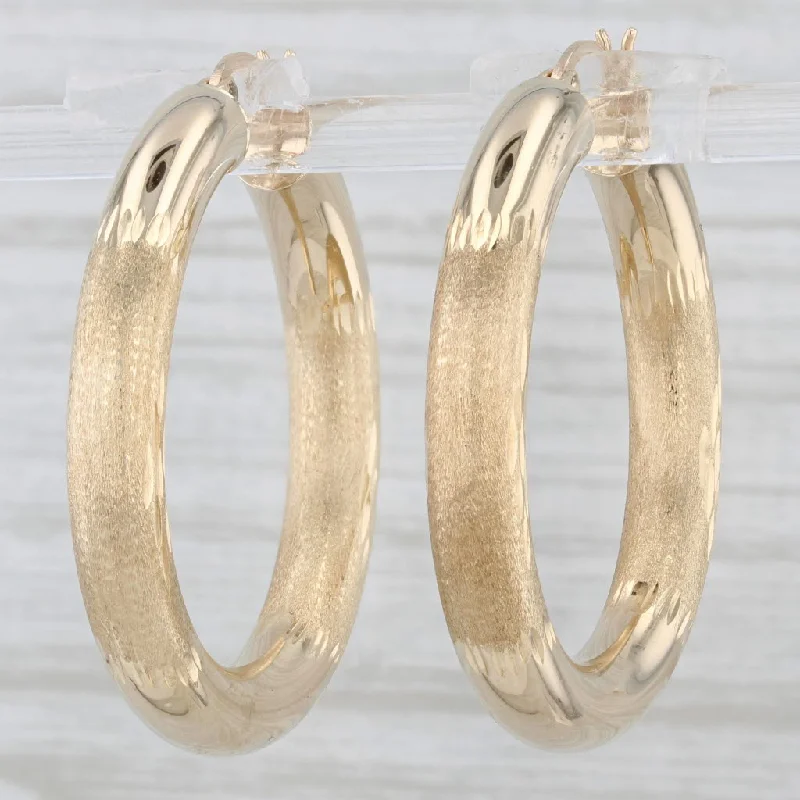 Large Gold Earrings For Bold Style-Round Hoop Earrings 14k Yellow Gold Brushed Polished Pierced Round Hoops