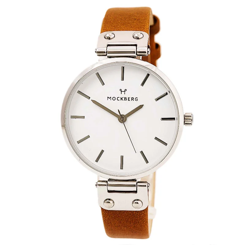 Watches With Gold Plating-Mockberg MO1006 Women's Wera Brown Leather Strap Quartz White Dial Watch