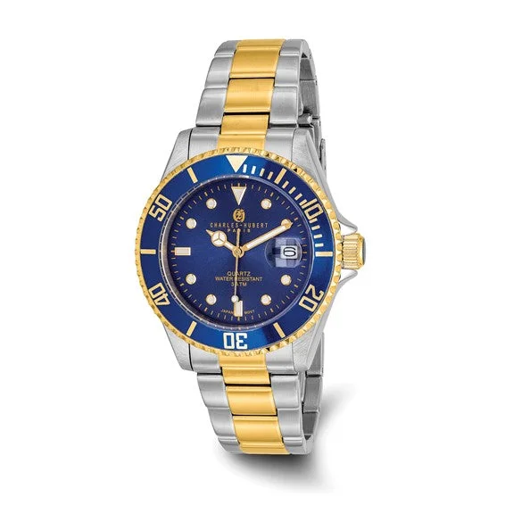 Watches For Religious Occasions-Mens Charles Hubert Two-Tone Stainless Steel Blue Dial Watch