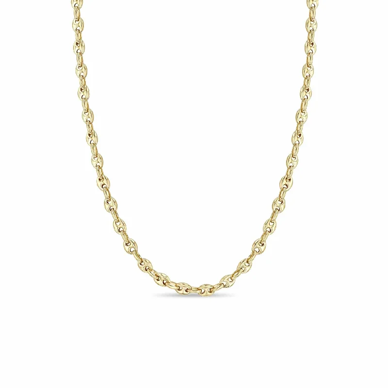 Vintage Inspired Charm Necklaces For Retro Style-14k Gold Small Puffed Mariner Chain Necklace 18-20"