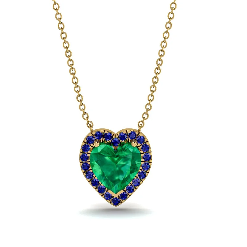 Elegant Wedding Necklaces For Bridal Glam-4.7Ct Emerald Halo Heart Necklace - Jaylene No. 64