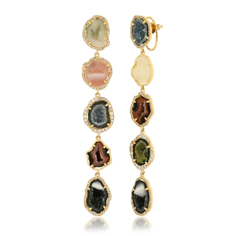 Sleek Gold Earrings For Classy Looks-CRESCENDO EARRINGS, RAINBOW GEODE, GOLD