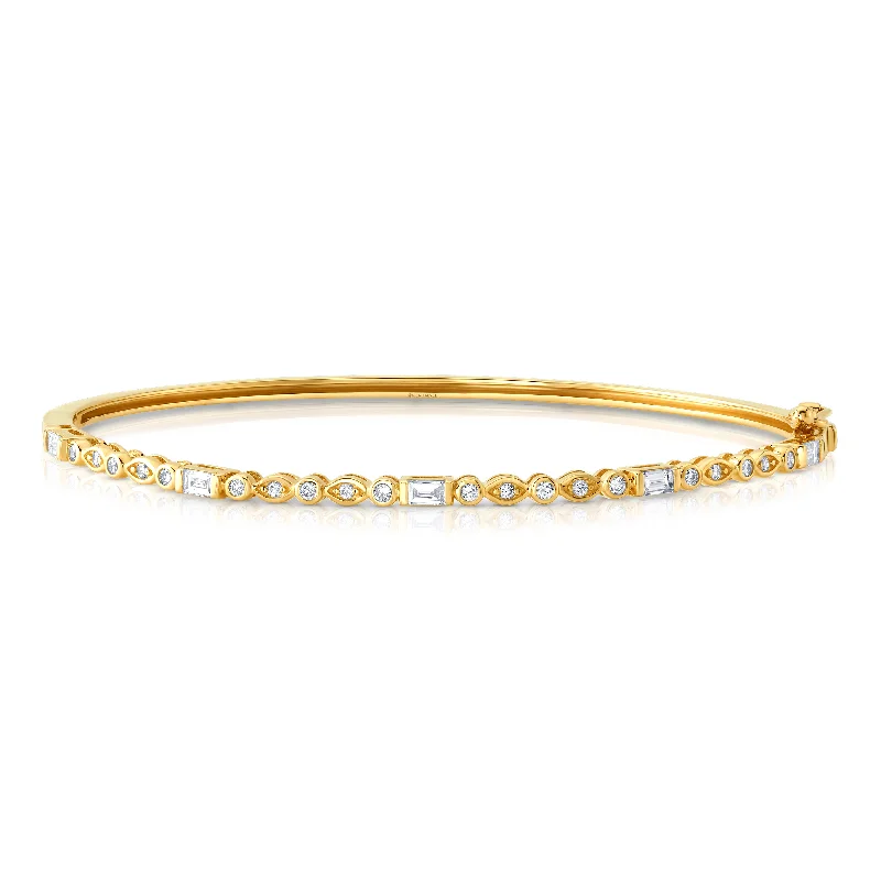 Bangles For Casual Outfits-Dainty diamond shapes bangle, 14kt gold