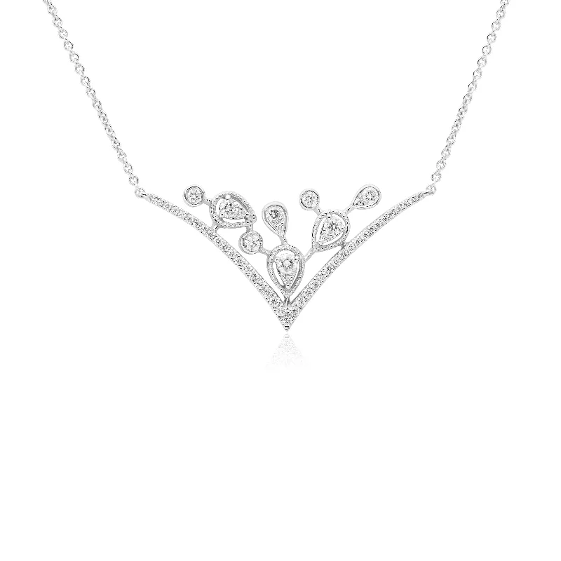 Custom Crystal Necklaces For Personalized Jewelry-V Shape Diamond Necklace With Pear Shape Accents