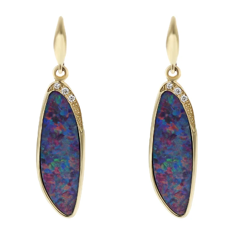 Beautiful Pearl Drop Earrings For Weddings-14K Gold Black Opal and Diamond Drop Earrings