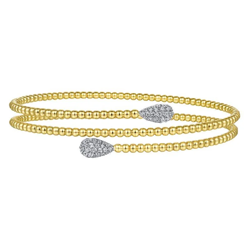 Bracelets For Extravagant Styles-Gabriel & Co. - BG4621-62M45JJ - 14K Yellow Gold Bujukan Bead Wrap Bracelet with White Gold Diamond End Caps