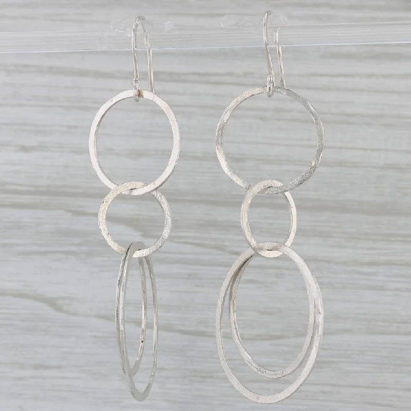 Fashion Hoop Earrings For Women-Interlocking Circles Dangle Earrings Sterling Silver Hook Posts Statement