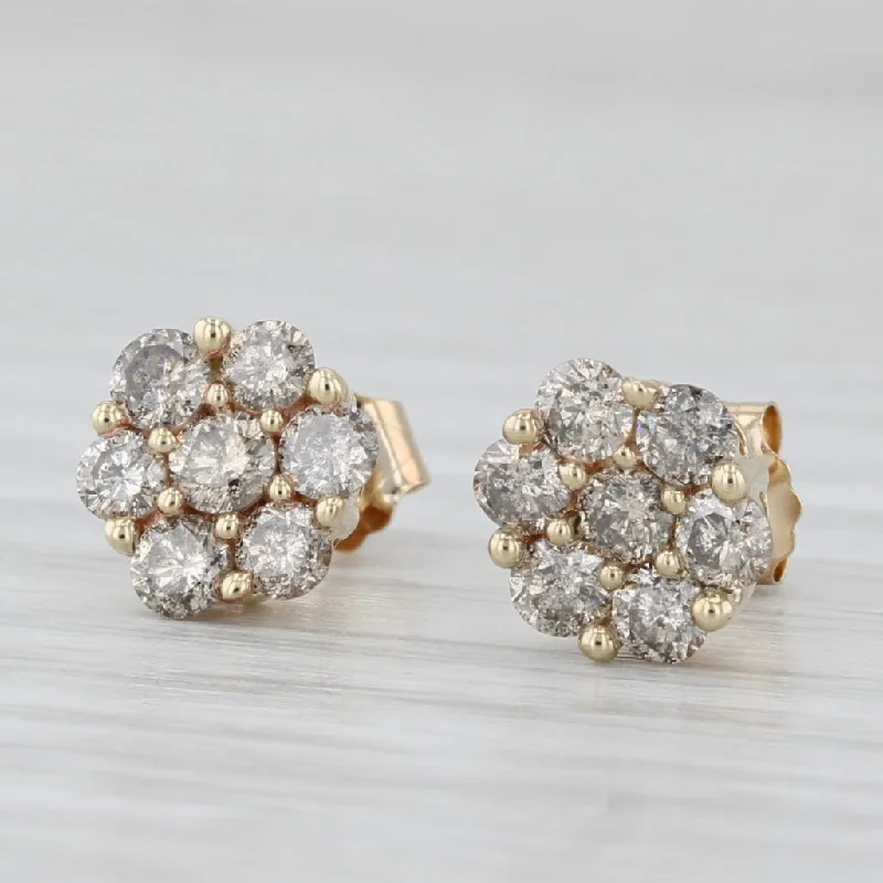 Minimalist Earrings For Subtle Style-0.90ctw Diamond Flower Cluster Stud Earrings 10k Yellow Gold