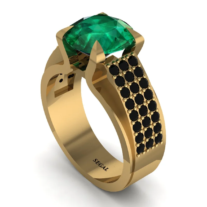 Personalized Titanium Wedding Rings For Men-Round Cut Emerald 14K Gold Pave Engagement Ring - Saylor No. 34