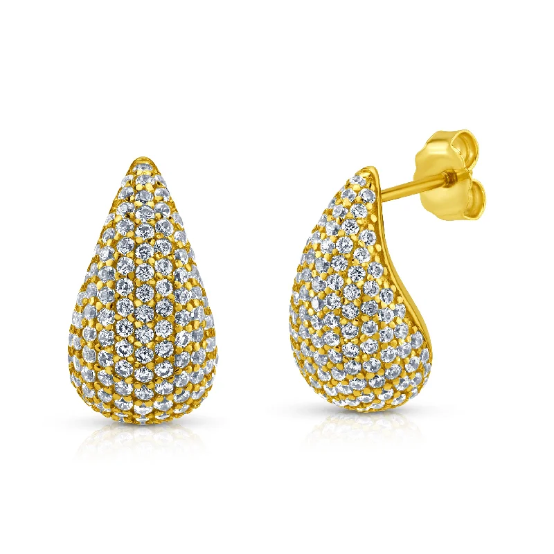 Beautiful Handmade Earrings For Gifts-CZ PUFF TEAR DROP EARRINGS, GOLD