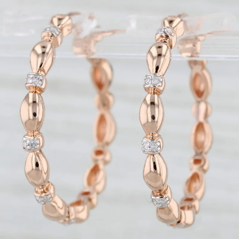 Pearl Drop Earrings For Weddings-New Beveled Diamond Hoop Earrings 10k Rose Gold Snap Top Round Hoops