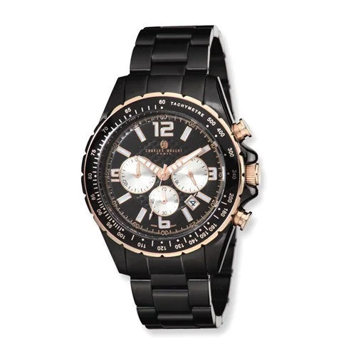 Watches With Geometric Shapes-Charles Hubert Black-Plated Stainless Steel Black Dial Chronograph Watch