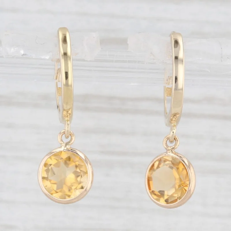 Luxury Drop Earrings For Wedding Day-1.44ctw Orange Citrine Hoop Dangle Earrings 14k Yellow Gold