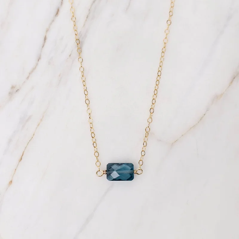 Custom Zodiac Necklaces For Unique Gifts-Rectangular London Blue Topaz Necklace