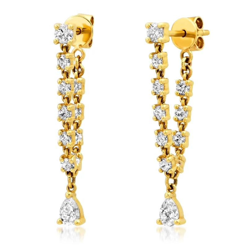 Hoop Earrings For Fashion Enthusiasts-DIAMOND LONG TEARDROP EARRINGS, 14kt GOLD