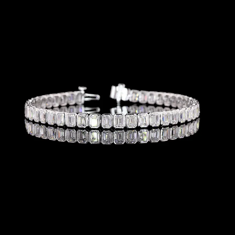 Bracelets For Kids-14K White Gold Lab Grown Emerald Diamond Tennis Bracelet BC661