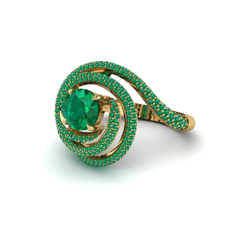 Stunning Gemstone Wedding Rings For Brides-Emerald Double Halo Swirling Engagement Ring - Serena No. 19