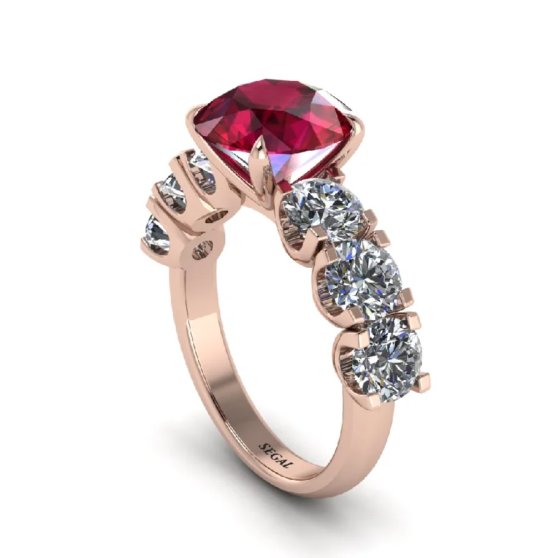 Vintage Engagement Rings For Retro Brides-Round Cut Ruby Cathedral Engagement Ring - Tatum No. 11