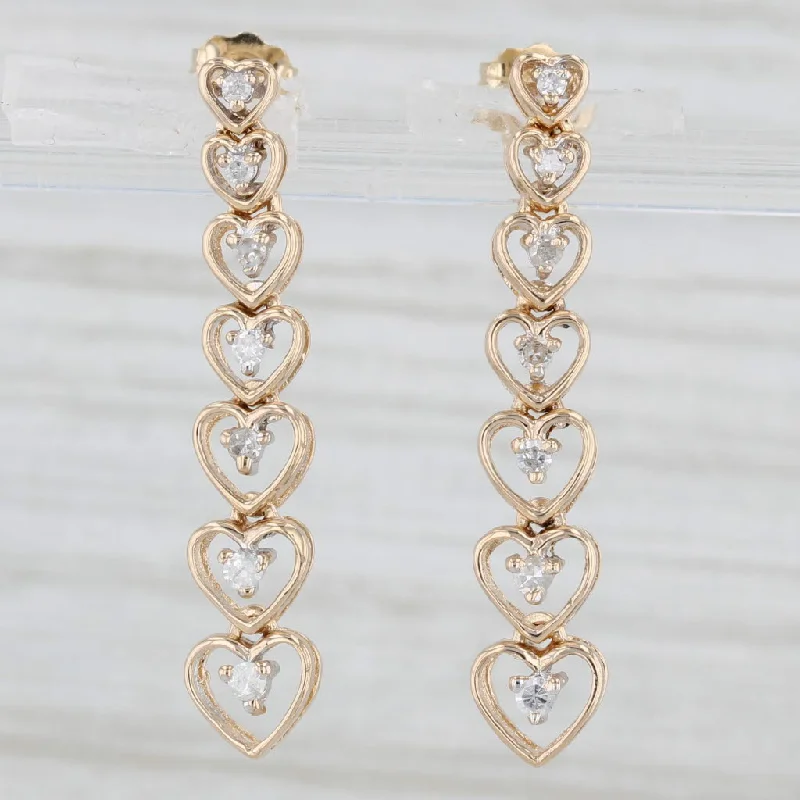 Classic Stud Earrings For Elegant Simplicity-0.20ctw Diamond Hearts Journey Dangle Earrings 14k Yellow Gold Pierced Drops