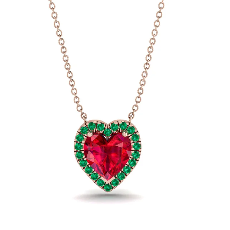 Trendy Bead Chain Necklaces For Fashionistas-4.7Ct Ruby Halo Heart Necklace - Jaylene No. 26