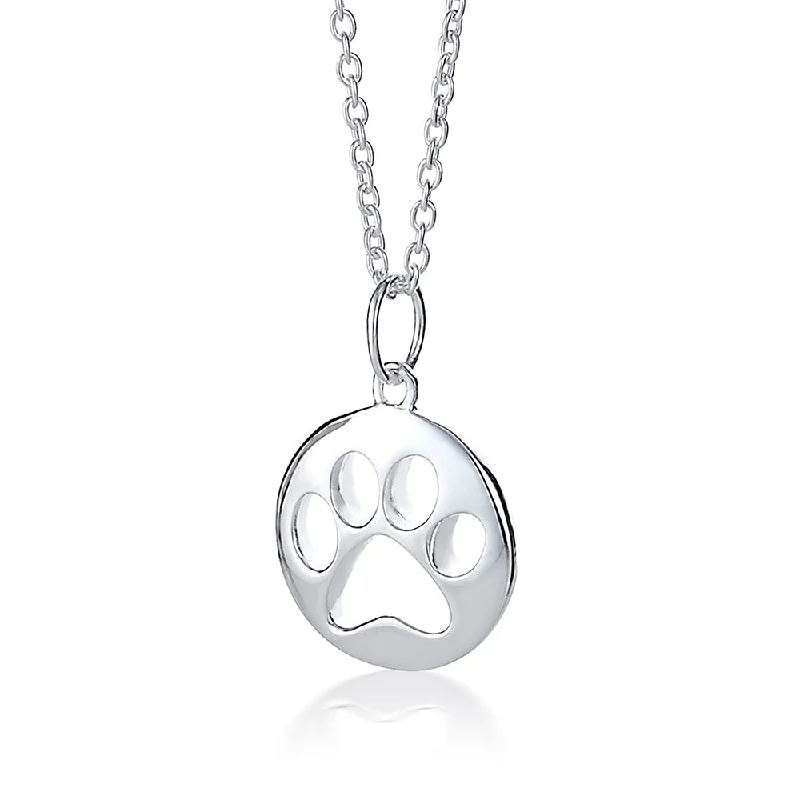 Modern Crystal Necklaces For Fashion Trends-Sterling Silver Pawprint Token Necklace