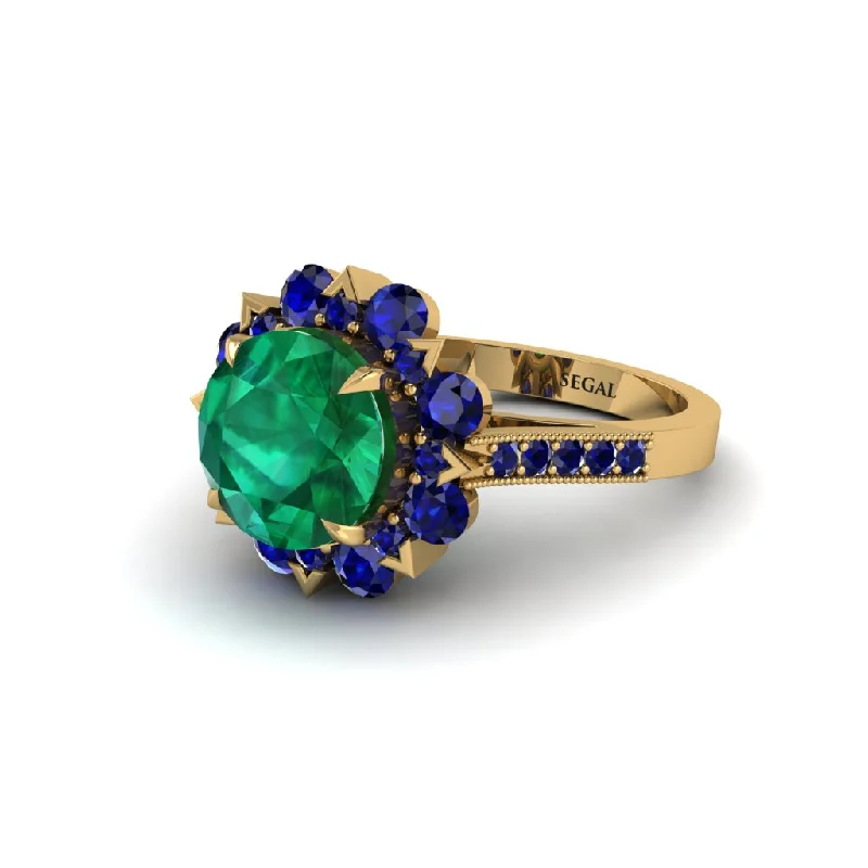 Simple Gemstone Rings For Elegant Fashion-Emerald Halo Sunburst Engagement Ring - Winter No. 64