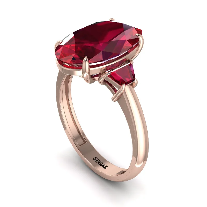 Classic Solitaire Rings For Engagement-Oval-Cut Ruby Three Stone Engagement Ring - Amari No. 56