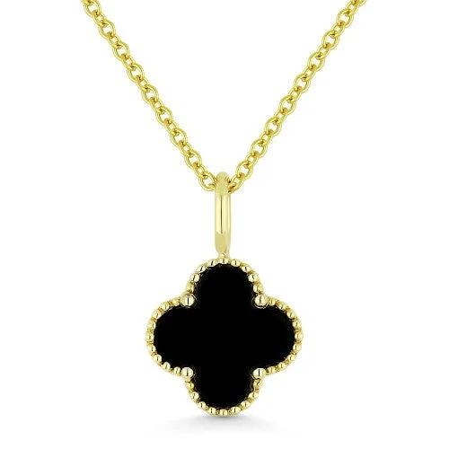 Colorful Resin Necklaces For Playful Looks-14K Yellow Gold 4-Leaf Clover Black Onyx Necklace