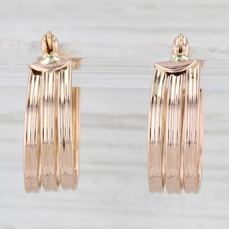 Cool Huggie Earrings For Modern Vibes-Three Hoop Earrings 14k Rose Gold Snap Top Round Hoops