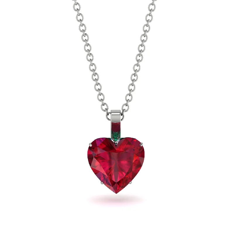 Silver Pendant Necklaces For Elegant Look-Heart Ruby Necklace - Noelle No. 27