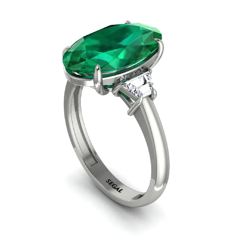 Custom Promise Rings For Fashionistas-Oval-Cut Emerald Three Stone Engagement Ring - Amari No. 6