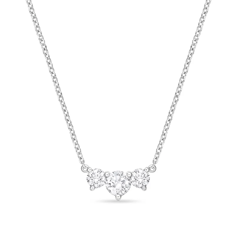 Long Necklaces For Evening Wear-Memoire 18K White Gold 3-Stone Trinity Diamond Necklace