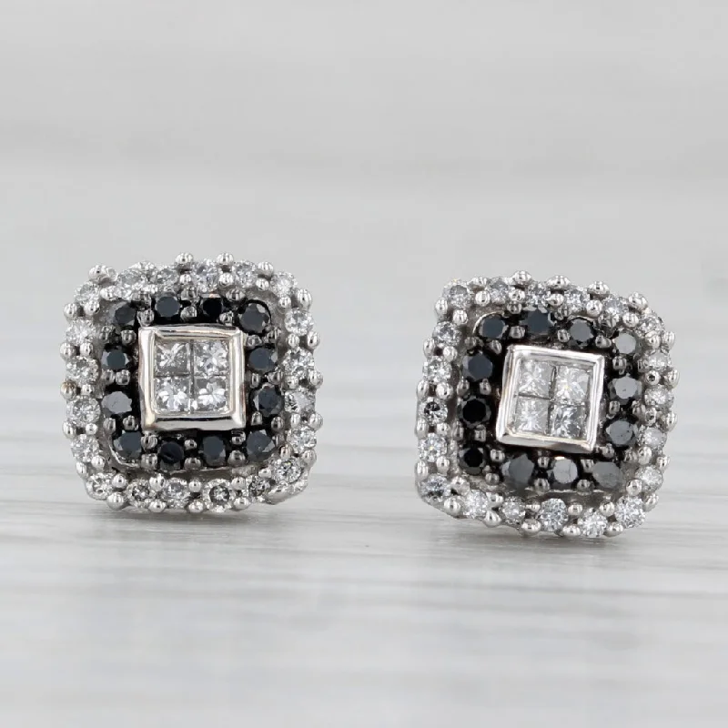 Pearl And Diamond Earrings For Special Days-0.38ctw Black White Diamond Halo Stud Earrings 10k White Gold