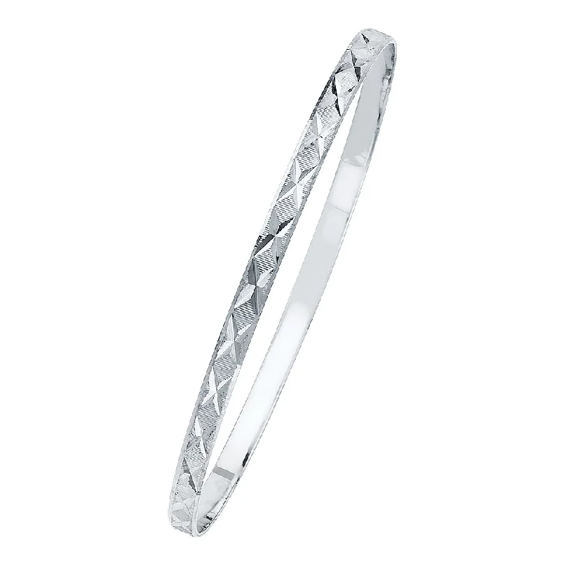 Bangles For Graduation Parties-14K WHITE GOLD SOLID BANGLE