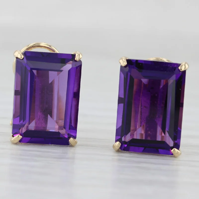 Silver Earrings With Turquoise Stones-11.55ctw Amethyst Stud Earrings 14k Yellow Gold Rectangle Solitaires