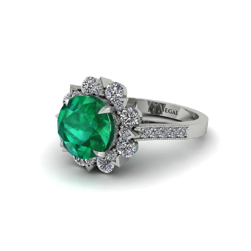 Elegant Ruby Rings For Engagement-Emerald Halo Sunburst Engagement Ring - Winter No. 6