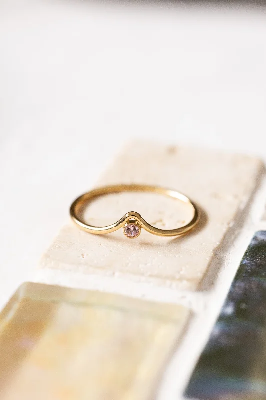 Vintage Gold Rings For Fashionistas-Pink CZ Chevron Ring