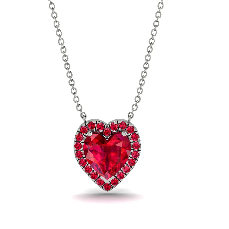 Beautiful Bead Necklaces For Summer Fashion-4.7Ct Ruby Halo Heart Necklace - Jaylene No. 57