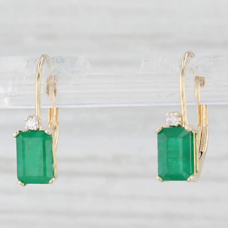 Large Statement Earrings For Fashionistas-1.02ctw Emerald Diamond Drop Earrings 14k Yellow Gold Lever Backs