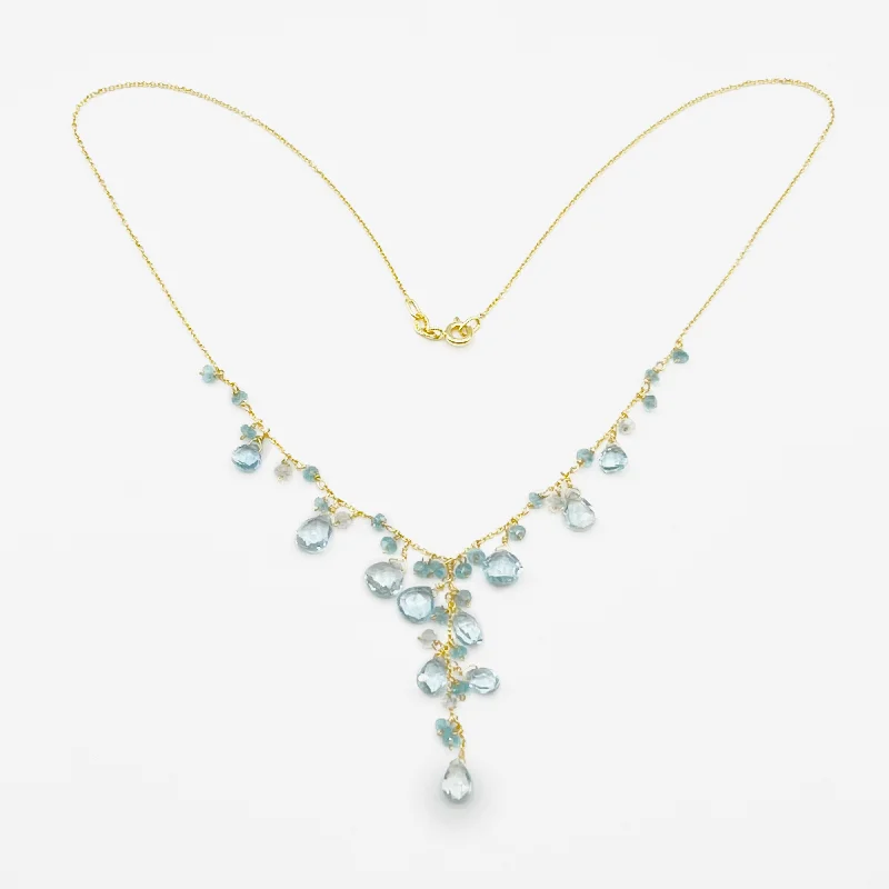 Elegant Gold Charm Necklaces For Bridesmaids-An Aquamarine Waterfall on a Golden Chain