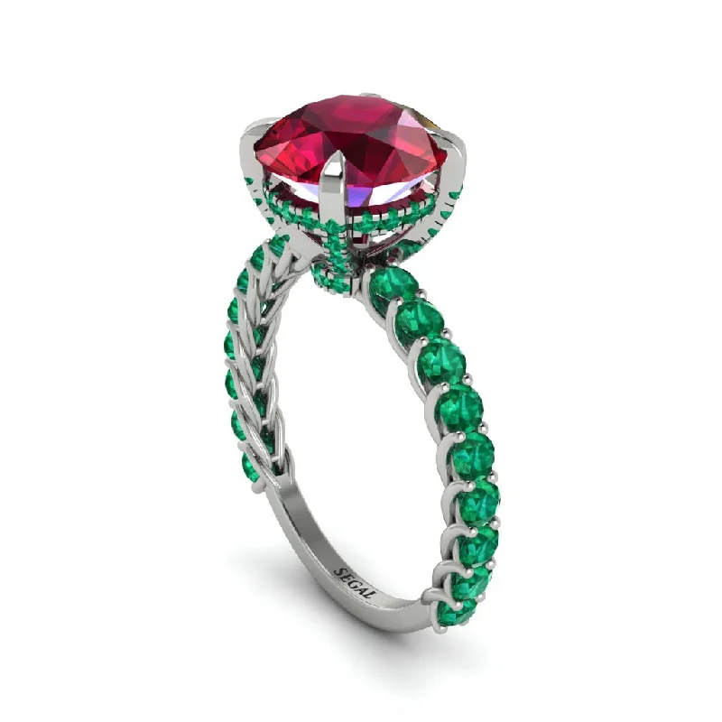 Vintage Style Rings For Retro Fashion-Ruby Twisted Band Halo Engagement Ring - Avianna No. 27