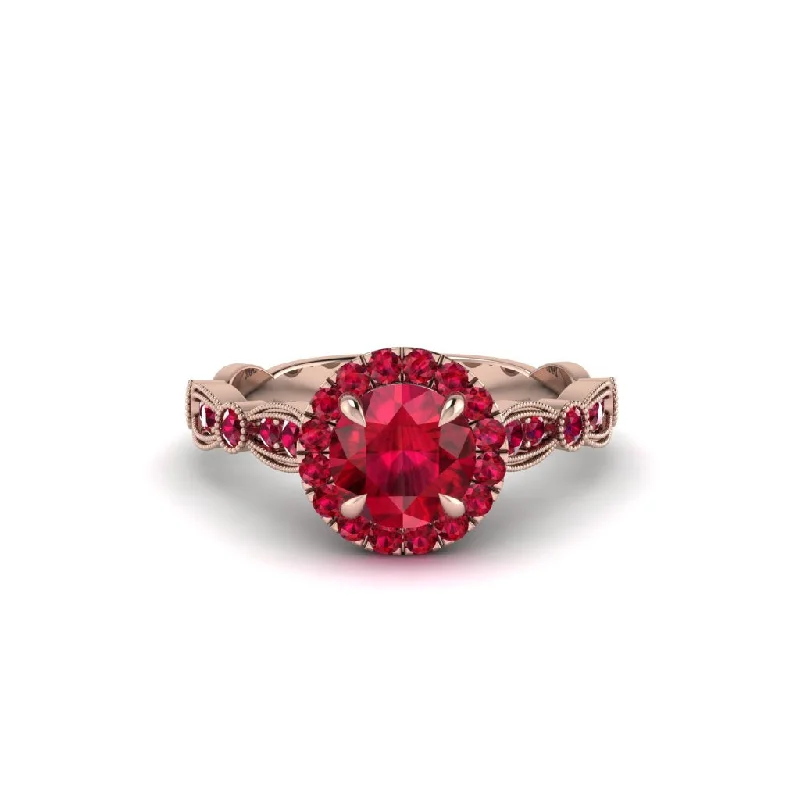 Bold Silver Rings For Fashion Lovers-Round Cut Ruby Radiant Eternity Engagement Ring - Kamryn No. 56