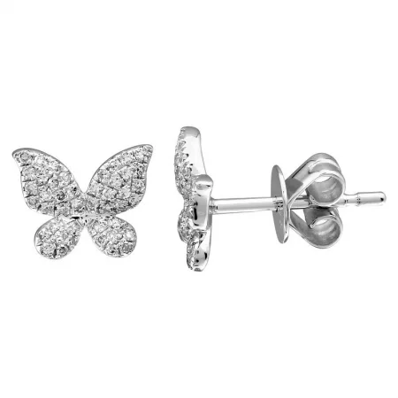 Luxury Diamond Earrings For Anniversary-14K White Gold Diamond Pave Butterfly Stud Earrings