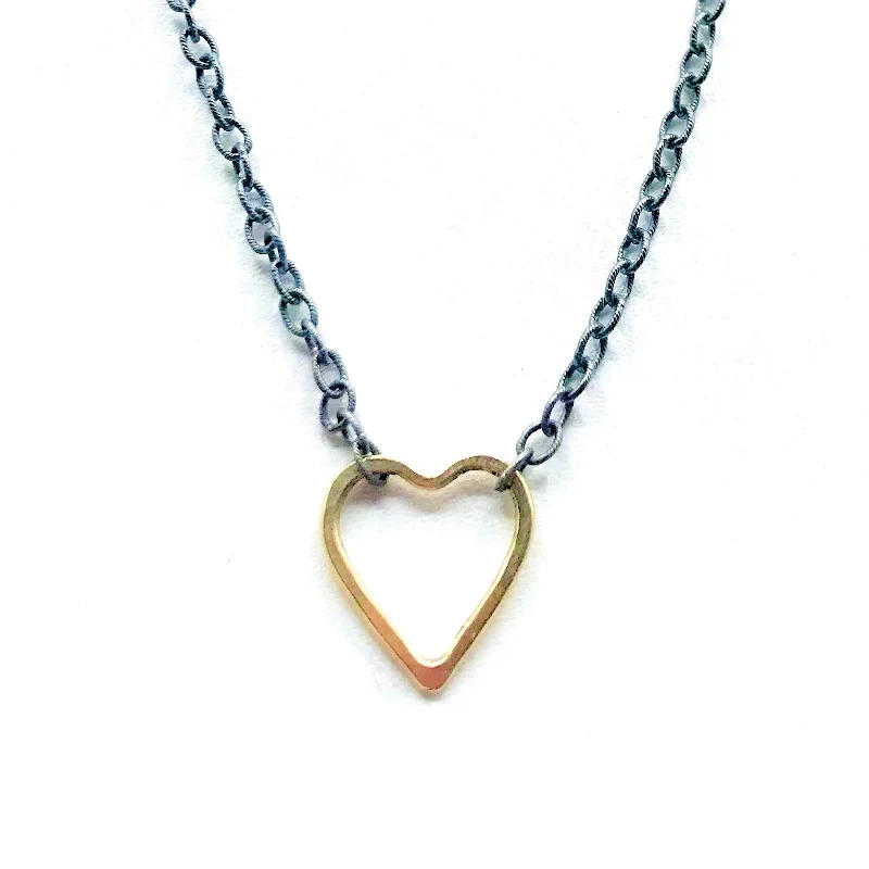 Minimalist Necklaces For Simple Style-Golden Heart on a Blackened Chain