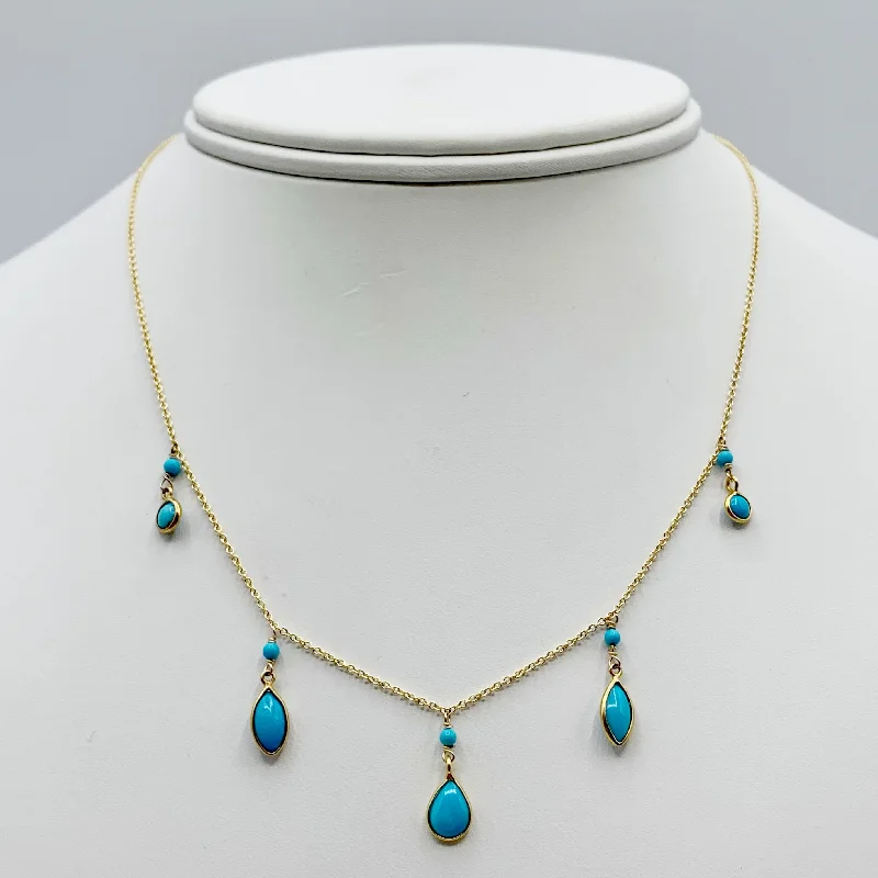 Bold Gemstone Chain Necklaces For Fashion Lovers-Turquoise Dew Drops on a Golden Chain