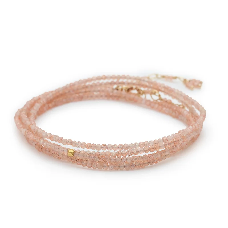 Modern Chain Necklaces For Trendy Style-Anne Sportun Pink Blush Moonstone Beaded Wrap Bracelet & Necklace 34" B098G-BLUSHMOON