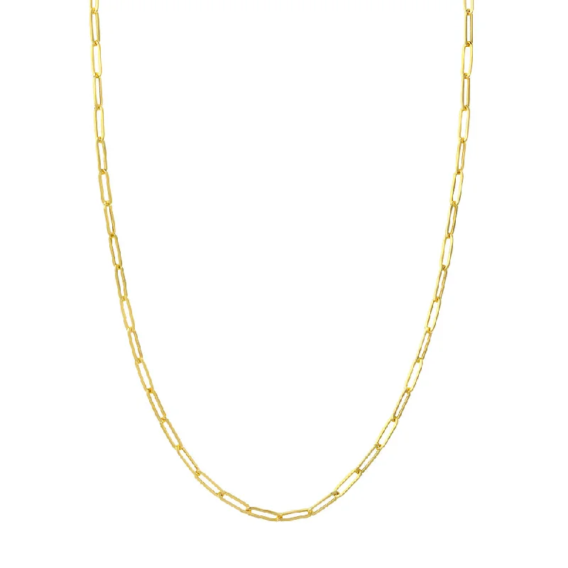 Classic Silver Necklaces For Timeless Fashion-14K Yellow Gold 3.80mm Hollow Paperclip Chain with Pear Lock