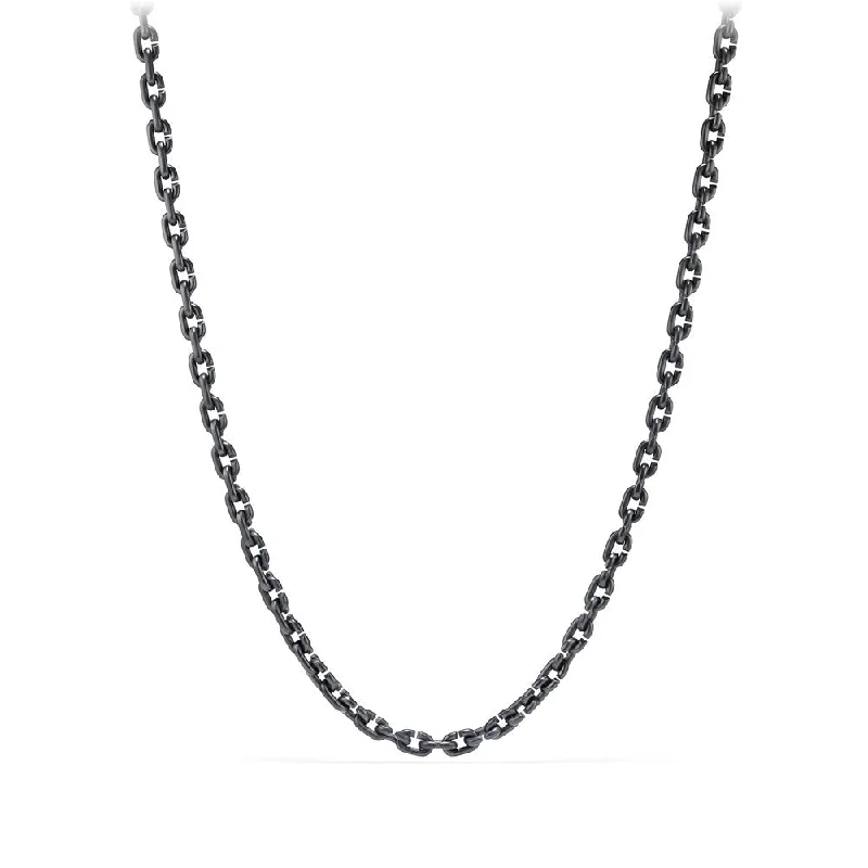 Elegant Heart Shaped Necklaces For Romantic Fashion-David Yurman Men's Chain Link Narrow Necklace with Black Titanium